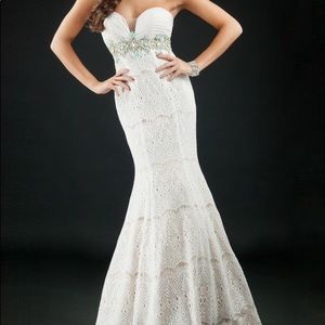 Rachel Allan White Lace Dress